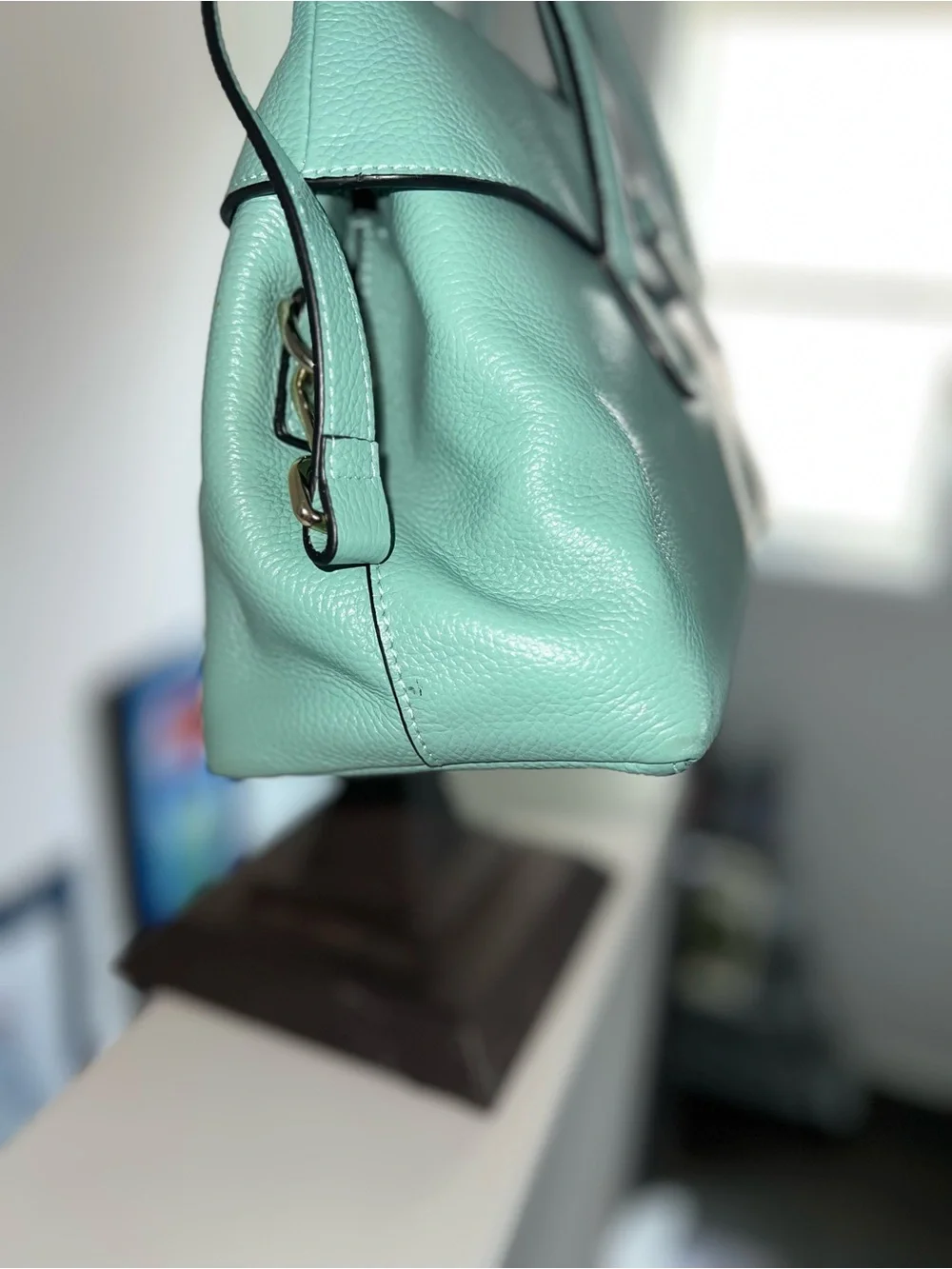 Jack&Chris Style Leather Satchel/Tote Bag - Sage Mint Green